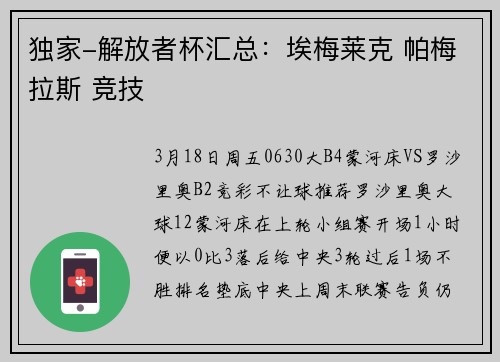 独家-解放者杯汇总：埃梅莱克 帕梅拉斯 竞技